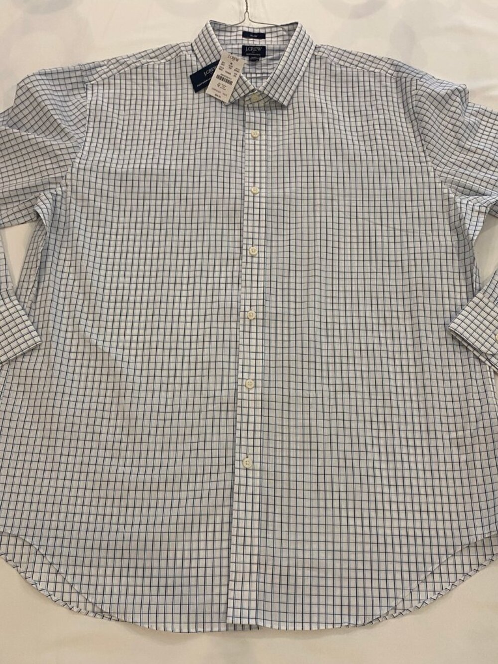 J.CREW Men's Button Up Performance Shirt NWT XXL Slim White Blue Grid Check